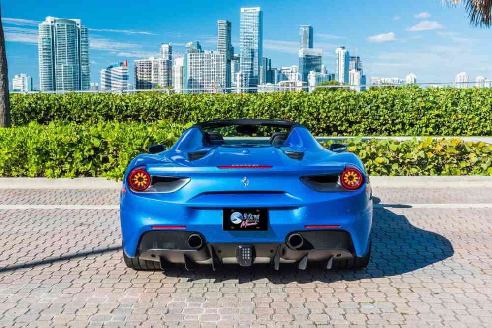 Rent A Ferrari 488 Spyder Blue - BluStreet Miami Exotic Car Rentals